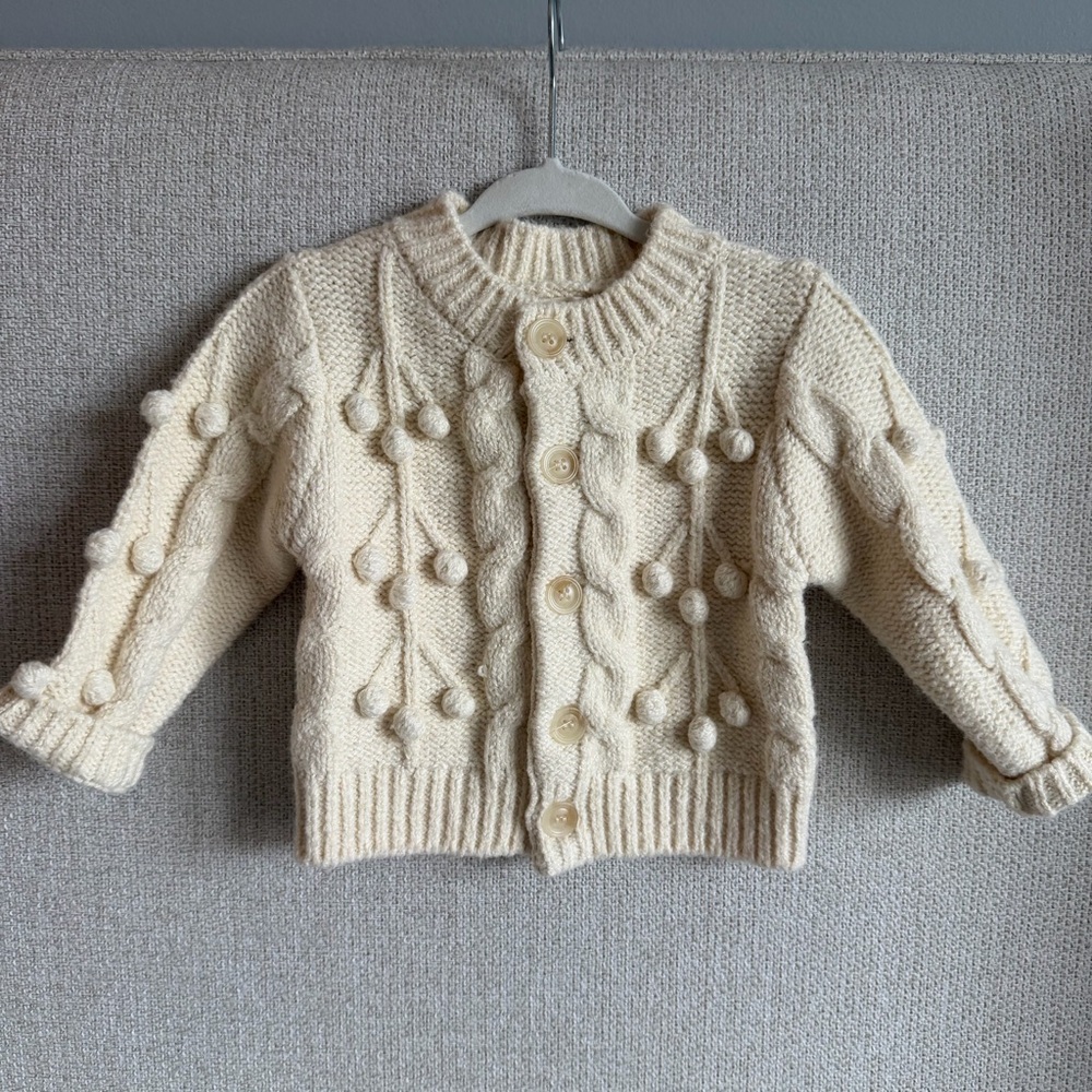 Rylee + Cru Cream Knit Pom-Pom Cardigan NWOT